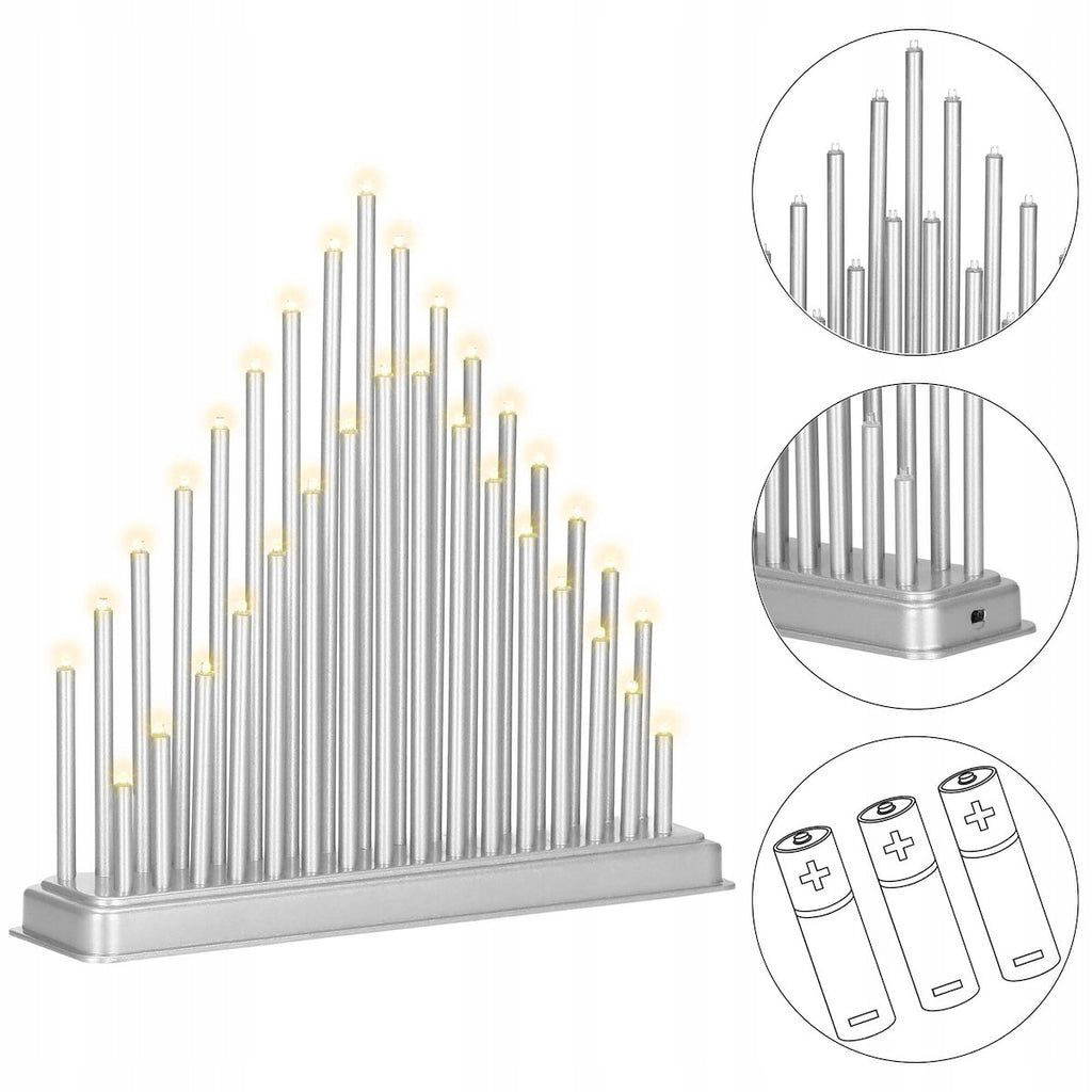 Lumanari decorative de Craciun, 33 becuri tip LED, culoare argintiu
