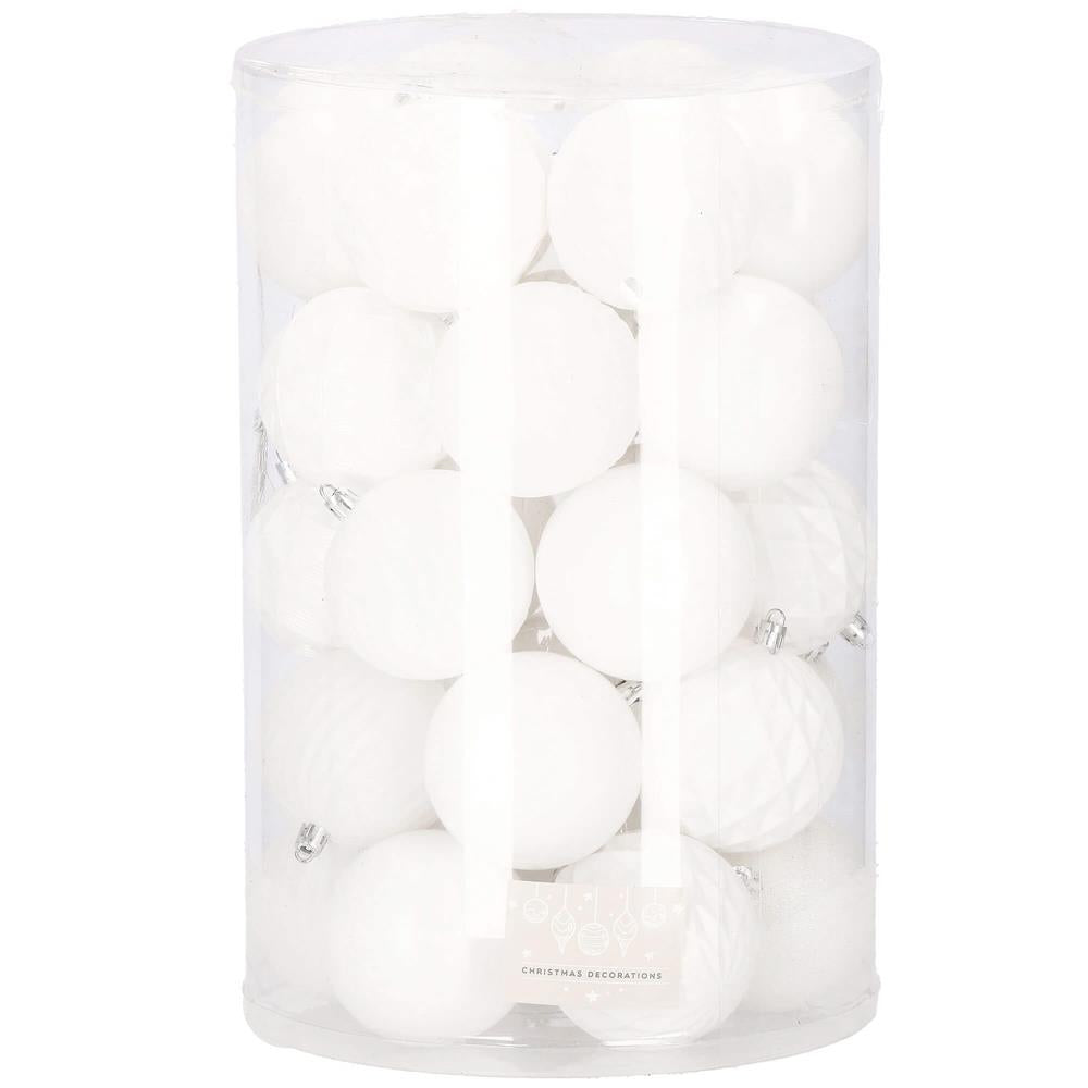 Set globuri de Craciun, 30 bucati, 8cm, 6 modele, alb