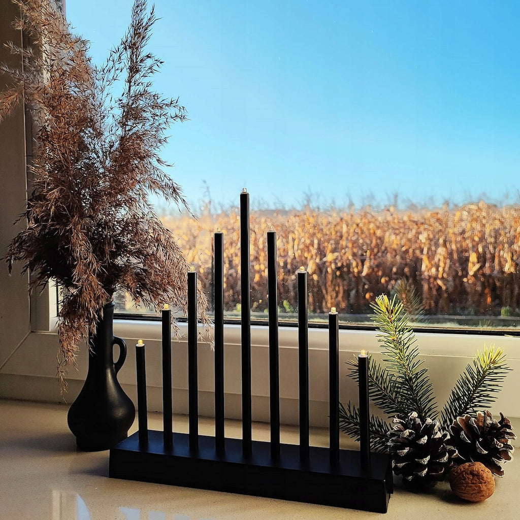 Lumanari decorative de Craciun, 9 becuri tip LED, culoare negru