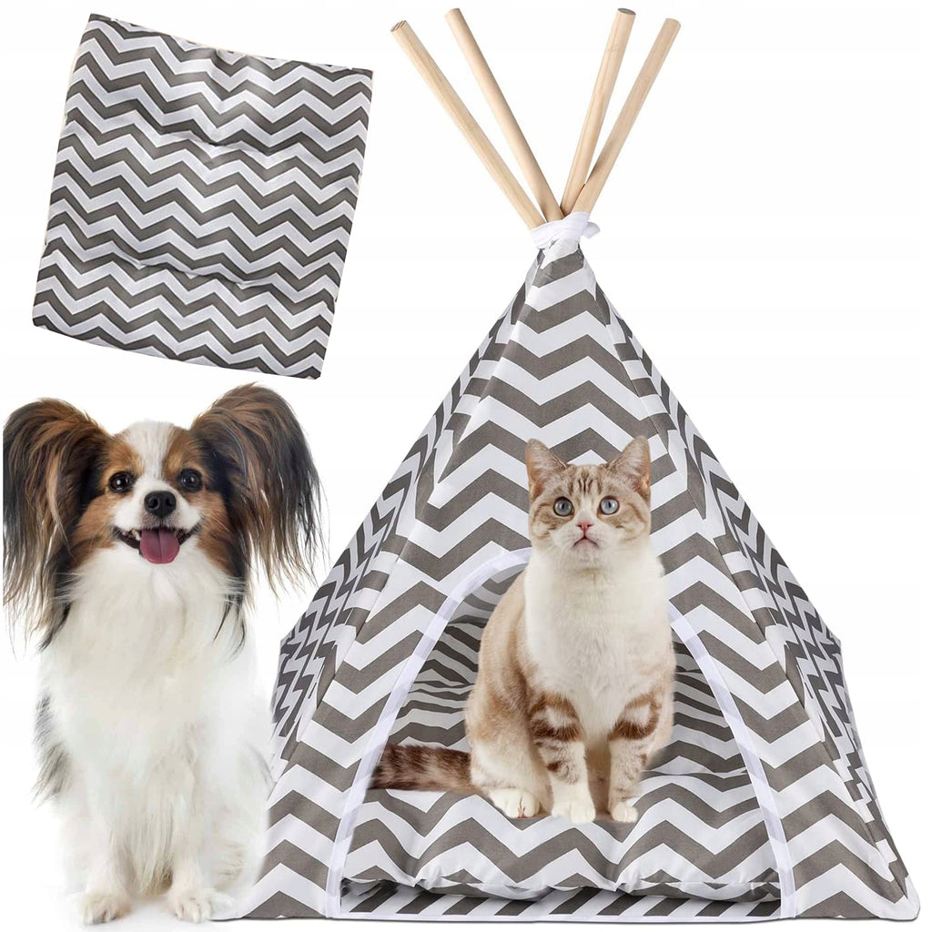 Cort de interior pentru catei, pisici si iepurasi, gri cu alb, 50x40x60cm