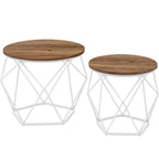 VASAGLE Set de 2 mese de cafea rotunde, cadru otel si blat detasabil, 40cm si 50cm, alb si maro