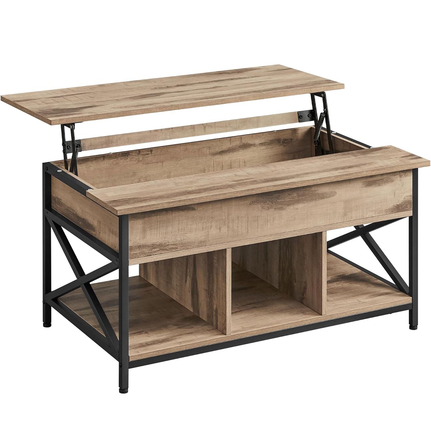 VASAGLE Masa de cafea cu inaltime reglabila, spatiu de depozitare ascuns, 60x100x(48-62) cm, gri stejar