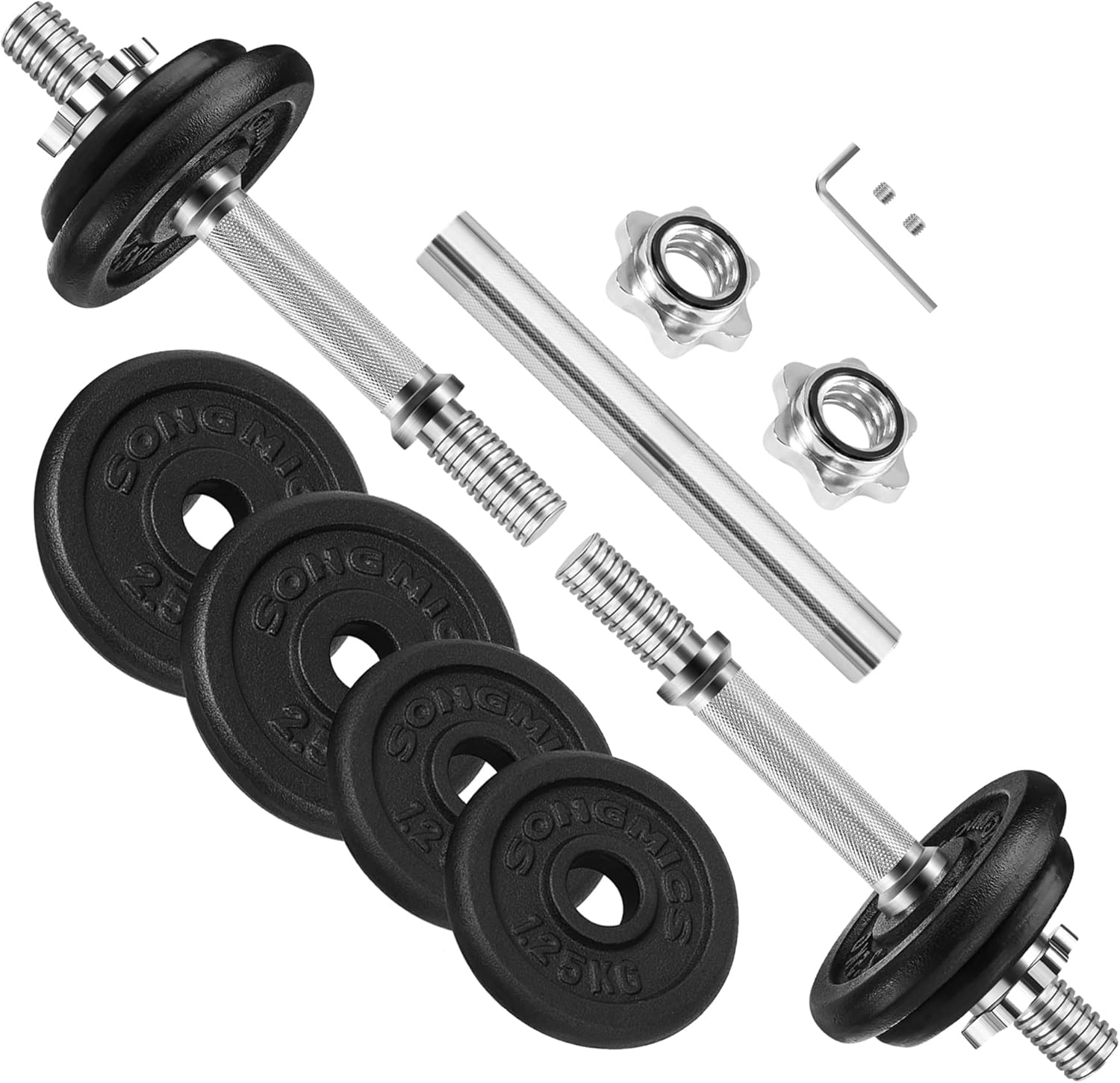 SONGMICS Set gantere si haltera reglabile, integral din otel, 20kg