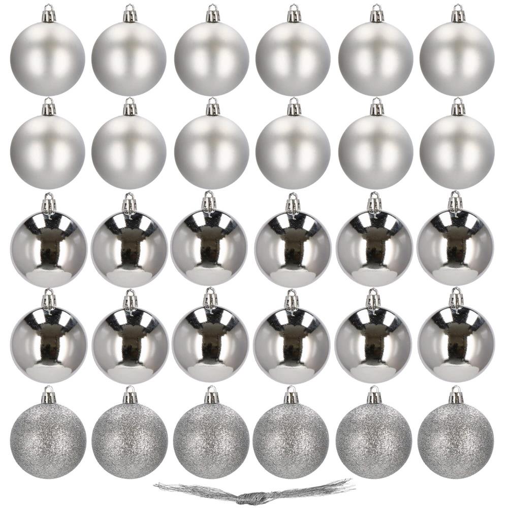 Set globuri de Craciun, 30 bucati, 3 modele, 3cm, argintiu