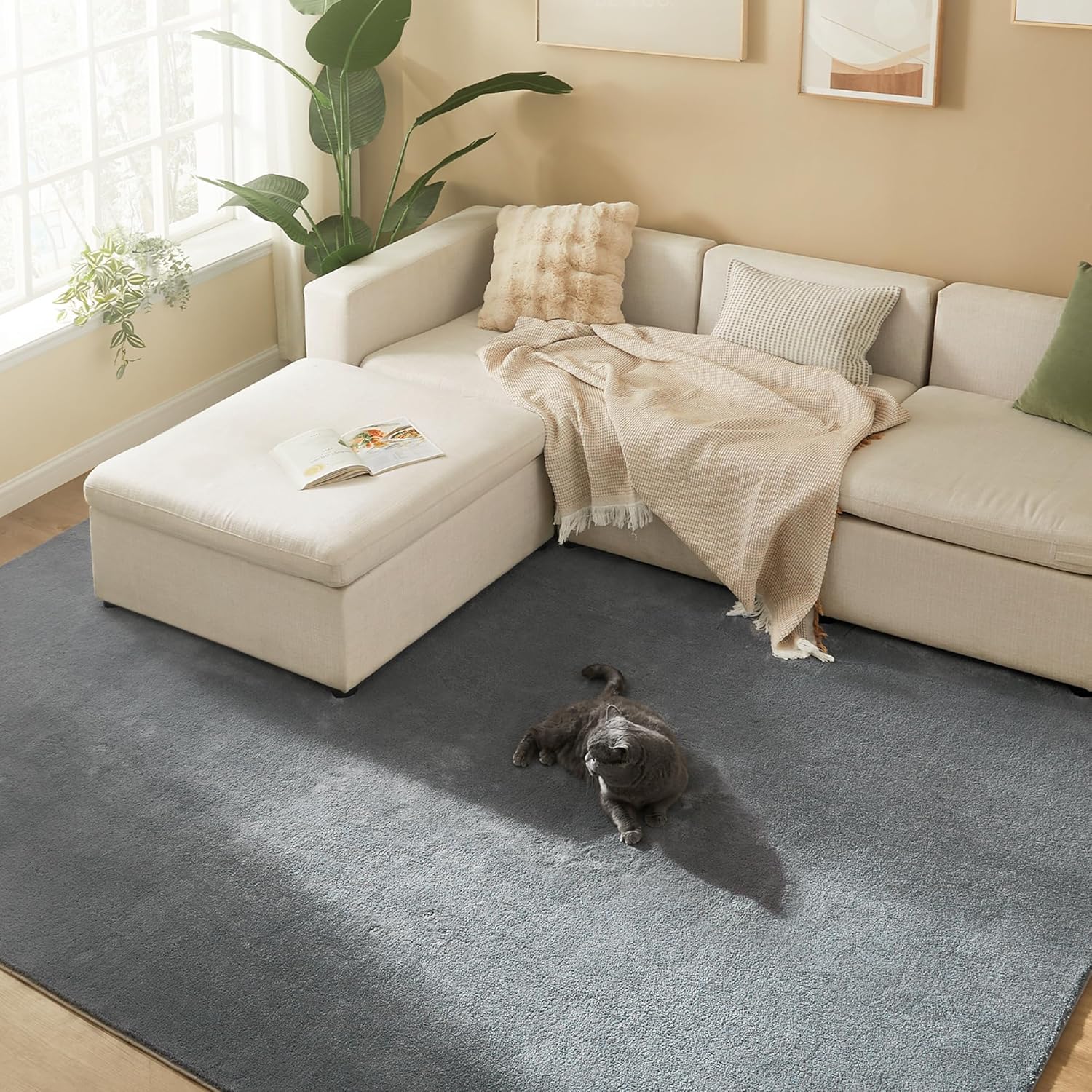 SONGMICS Covor decorativ antiderapant, lavabil la masina, 200×290 cm, gri