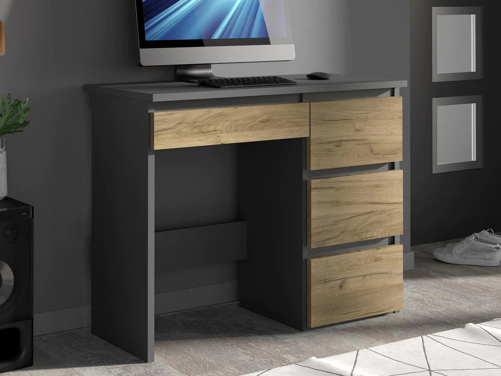 Birou calculator Beta 3 cu 4 sertare, 94x43x75 cm, finisaj antracit/craft