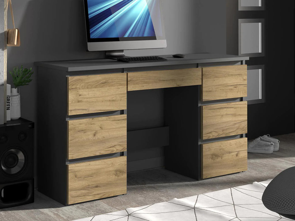 Birou cu 7 sertare Beta 4 120x43x75 cm, design minimalist, antracit-craft