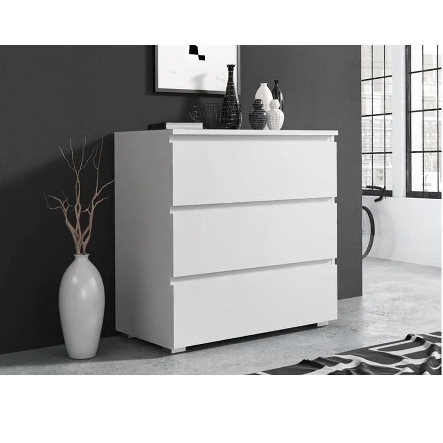 Comoda cu 3 sertare NEO 80, 80x40x80 cm, finisaj alb mat