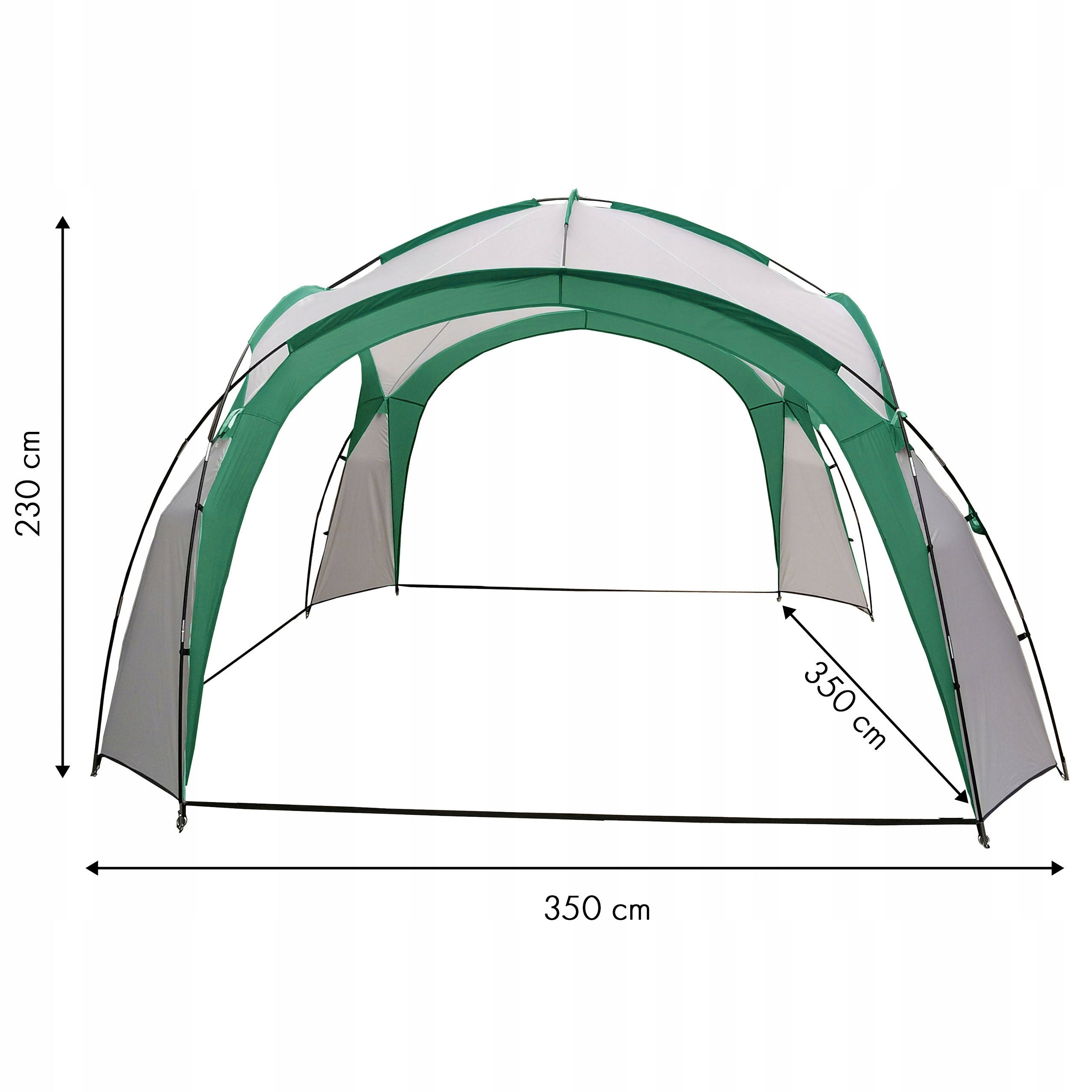 Pavilion gradina 350x350x230 cm, structura fibra de sticla, acoperis poliester impermeabil, verde cu alb