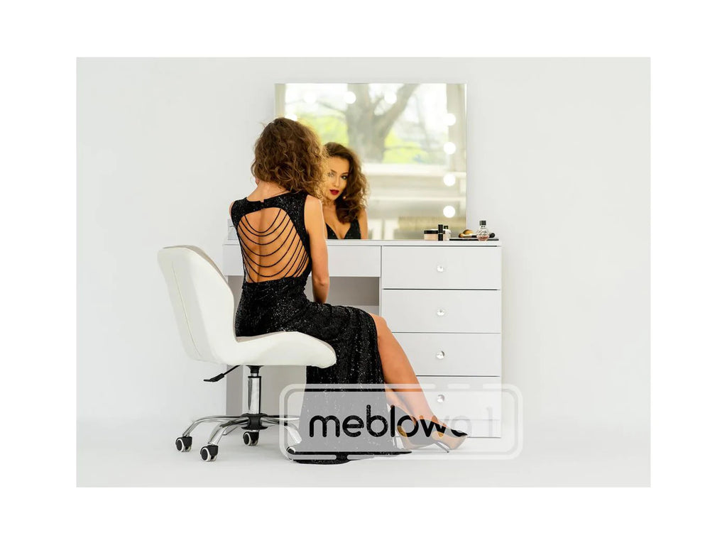 Masa de toaleta si machiaj Cristal Full cu oglinda LED si 5 sertare, 110x47x77 cm, alb