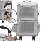 Carucior tip troller pentru transport animale, dublu cu 2 compartimente separate, maxim 22 kg, 55x34x26 cm, gri
