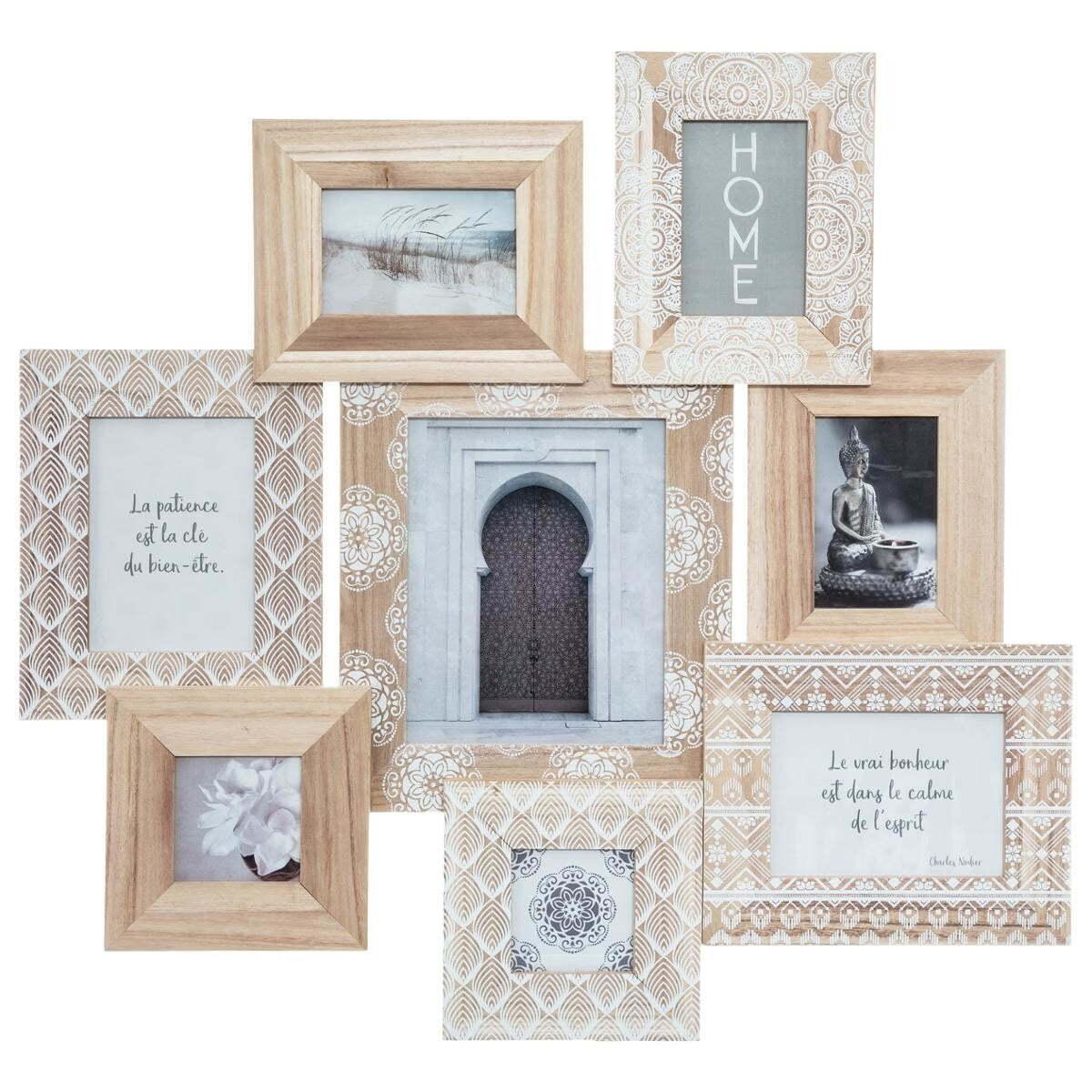 Rama foto Atmosphera Emile cu 8 cadre din lemn, 76x73 cm, bej