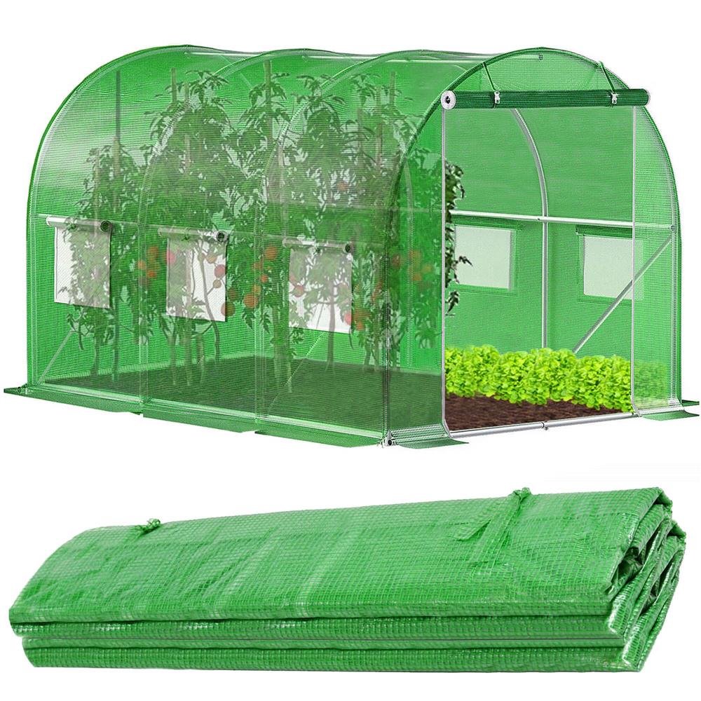 Folie inlocuire pentru sera 300x200x200 cm, PE 140g/mp cu plasa PP, UV4, 6 ferestre si usa cu fermoar, verde