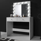 Masa de toaleta si machiaj Mega 12 LED, 100x50x144 cm, cu oglinda iluminata si 2 sertare, alb