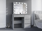 Masa de toaleta si machiaj Hollywood cu oglinda LED si 4 sertare, 94x43x140 cm, gri beton