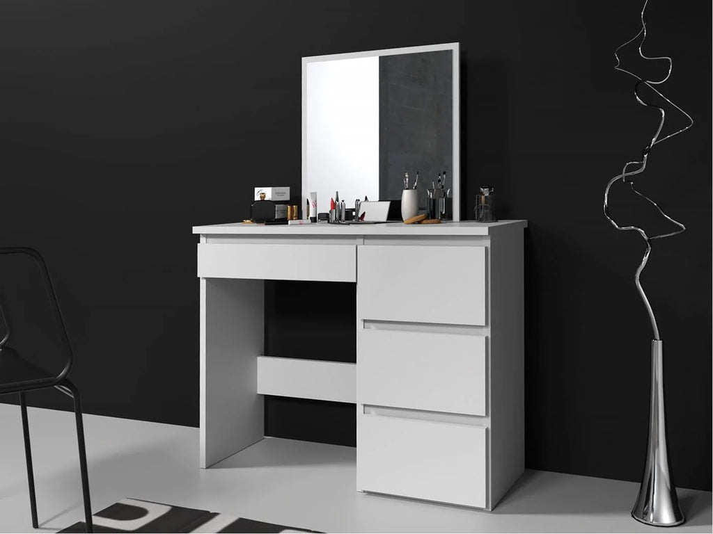 Masa de toaleta si machiaj Beta cu oglinda si 4 sertare, 94x43x130 cm, finisaj alb