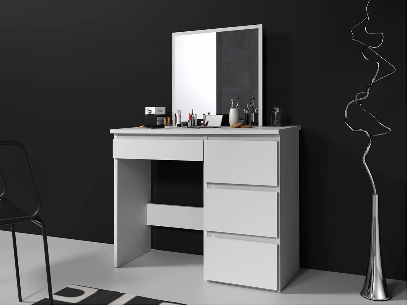 Masa de toaleta si machiaj Beta cu oglinda si 4 sertare, 94x43x130 cm, finisaj alb