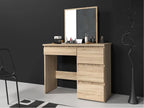 Masa de toaleta si machiaj Beta cu oglinda si 4 sertare, 94x43x130 cm, finisaj sonoma
