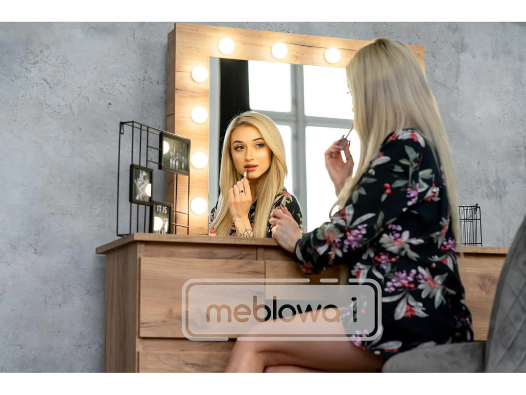 Masa de toaleta si machiaj cu oglinda LED si 7 sertare, 120x43x140 cm, craft