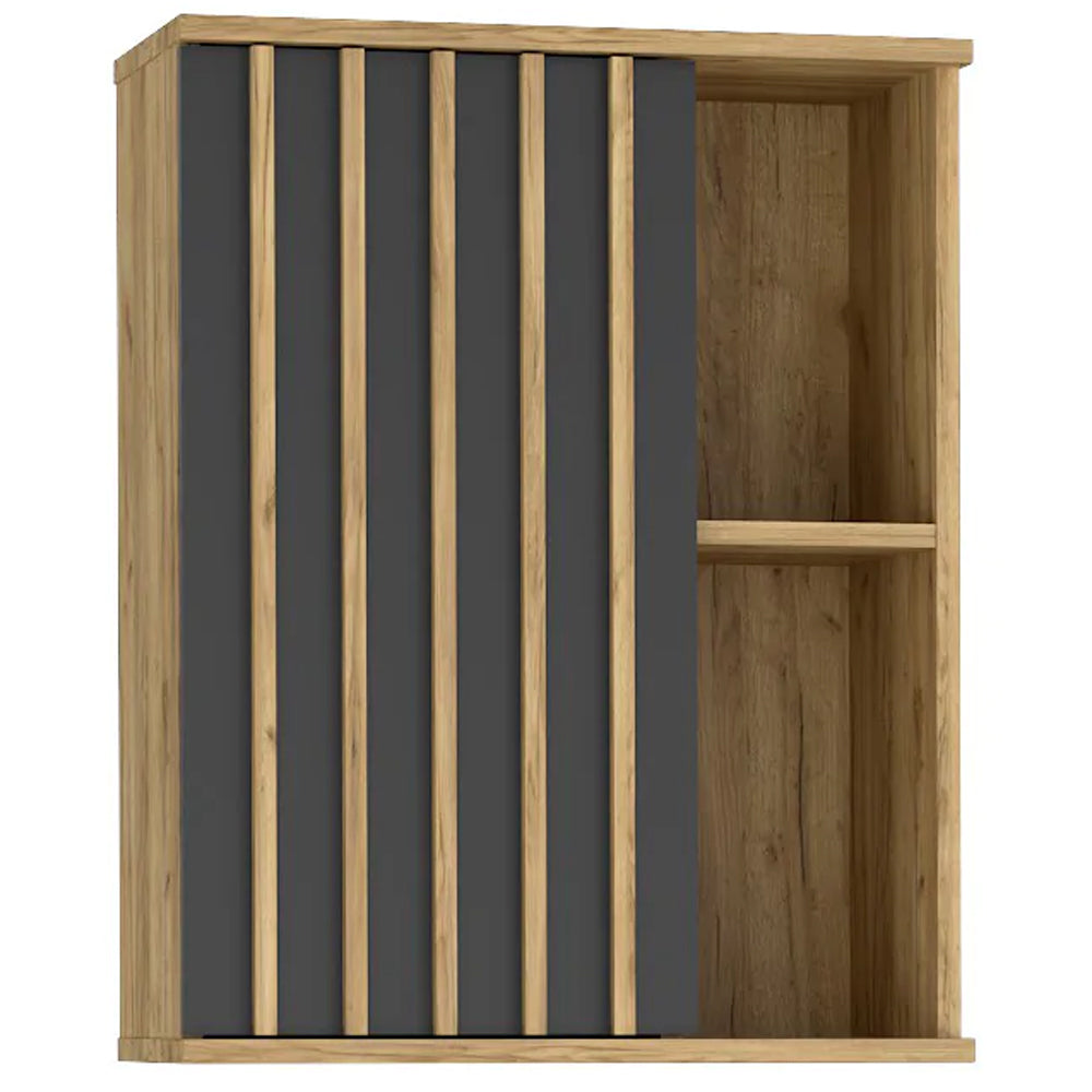 Dulap suspendat 60x37x80 cm cu 1 usa si rafturi, stil loft, finisaj craft/negru