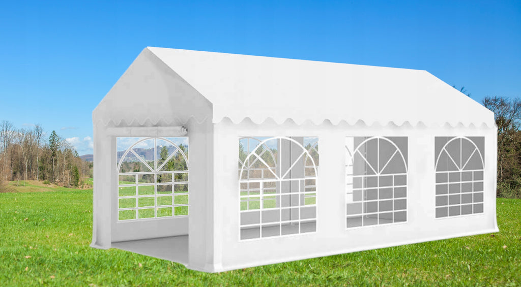 Pavilion de gradina profesional, cu cadru otel 38 mm, acoperis impermeabil 450g/m2, 6x3x2,8 m, alb