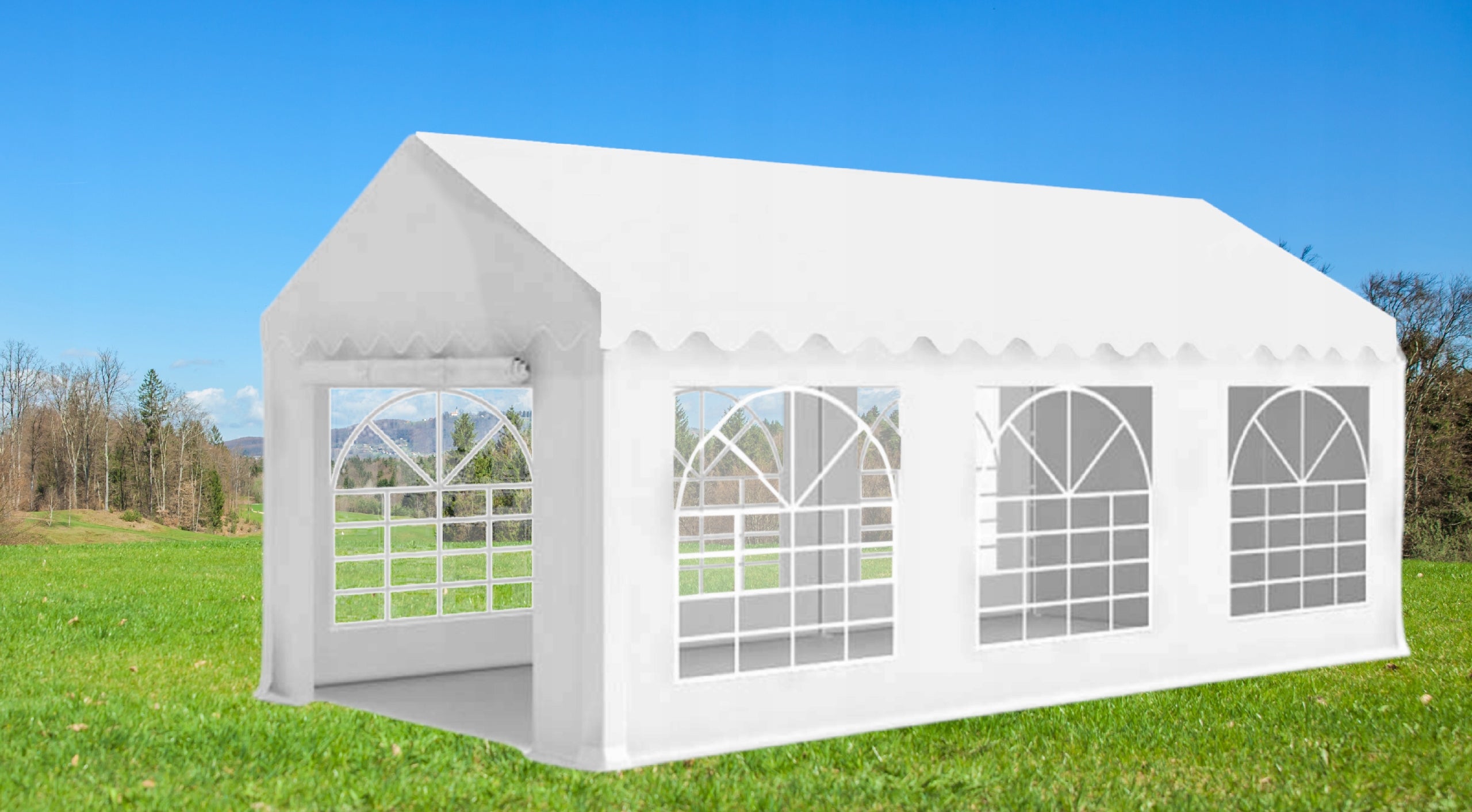 Pavilion de gradina profesional, cu cadru otel 38 mm, acoperis impermeabil 450g/m2, 6x3x2,8 m, alb