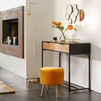 Taburet Atmosphera Solaro rotund cu baza aurie, 35x41 cm, galben mustar