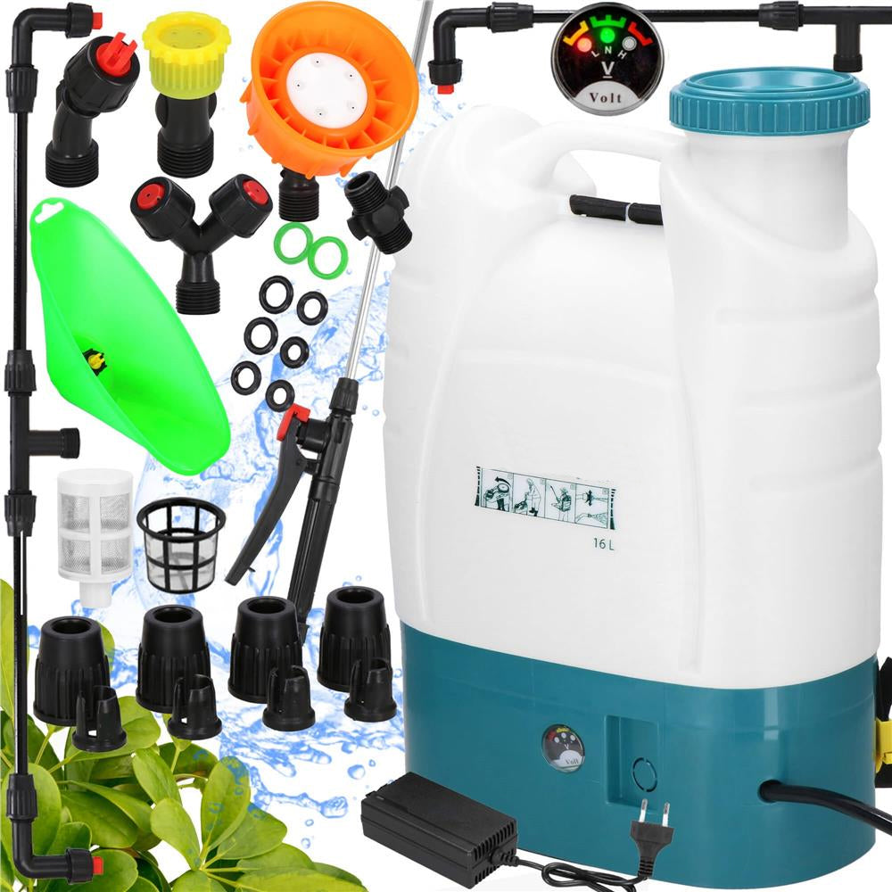 Pompa de stropit electric rucsac 16L, cu acumulator, 6 duze, lance telescopica si presiune reglabila