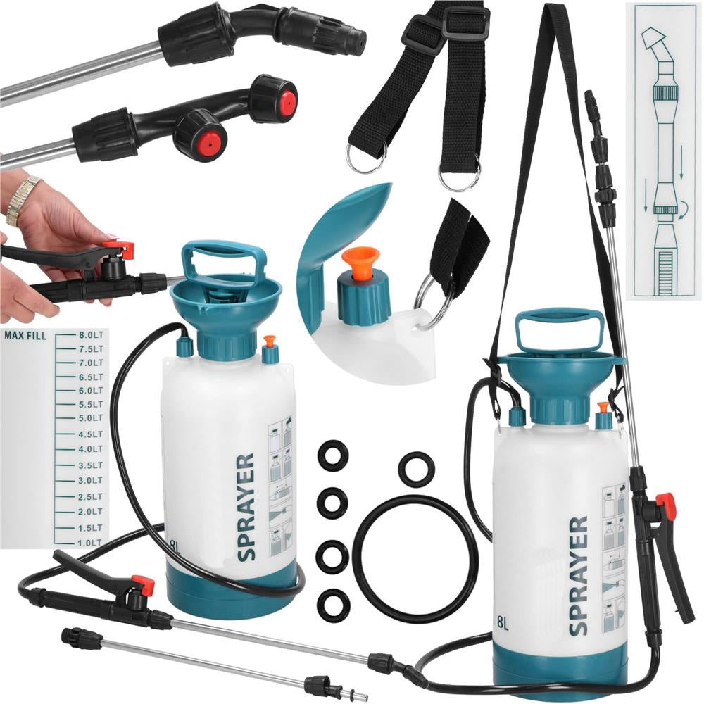 Pompa de stropit manual 8L cu lance reglabila 63 cm, 2 duze si curea de umar