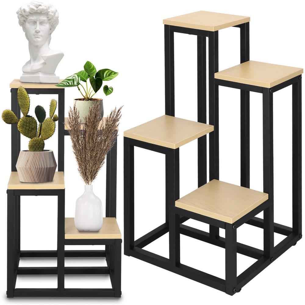 Stand pentru flori, cadru metalic, 4 etajere, 34x34x68 cm, bej