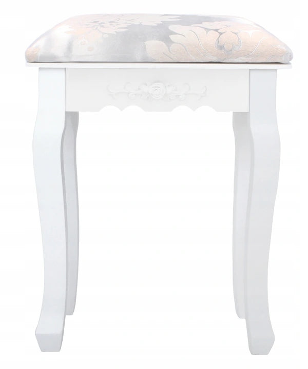 Taburet tapitat pentru masa de toaleta, picioare din lemn masiv, 38x28x45 cm