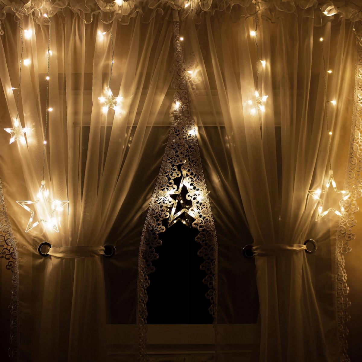 (DL) Instalatie lumina tip perdea cu 138 LED-uri, 2m, pentru interior/exterior, stelute iluminare alba