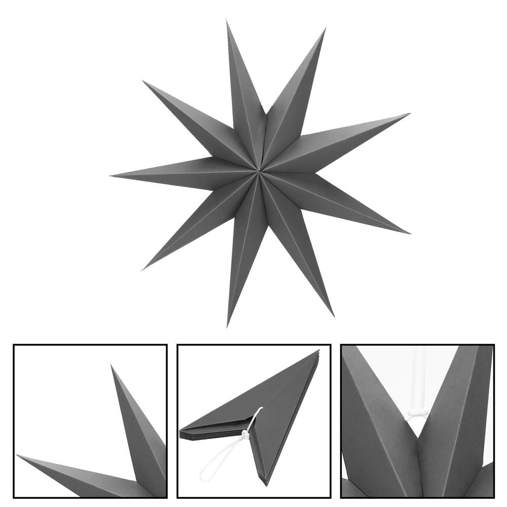 Stea decorativa 3D din hartie, cu 9 colturi, 60cm, argintie