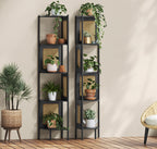 VASAGLE Raft de colt boho, cadru metalic, polite MDF si panouri poliratan, 32x32x156cm, negru