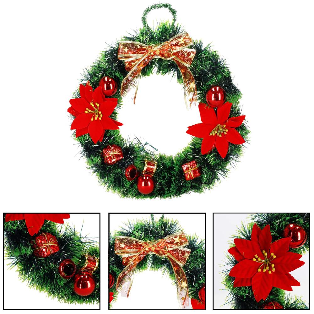 Coronita pentru Craciun, 35 cm, din brad artificial, cu decoratiuni, verde