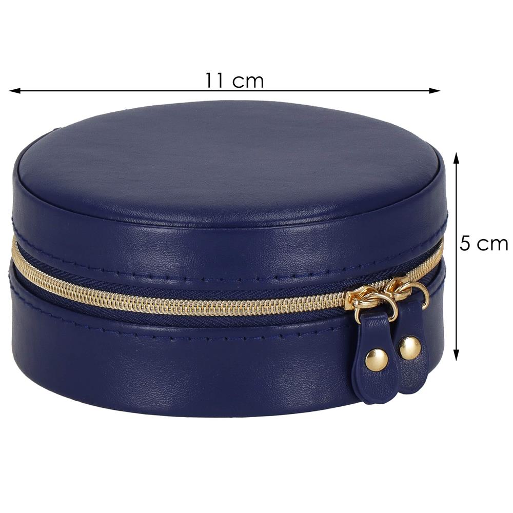 (DL) Cutie depozitare si organizare bijuterii, MDF, piele ecologica, 11 x 5cm, albastru marin