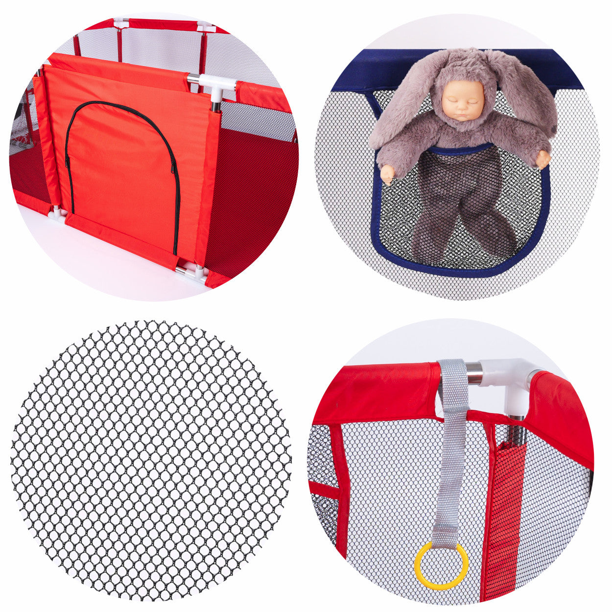 Tarc loc de joaca XXL pentru copii sau bebe, material textil, rosu, 230x122x62cm