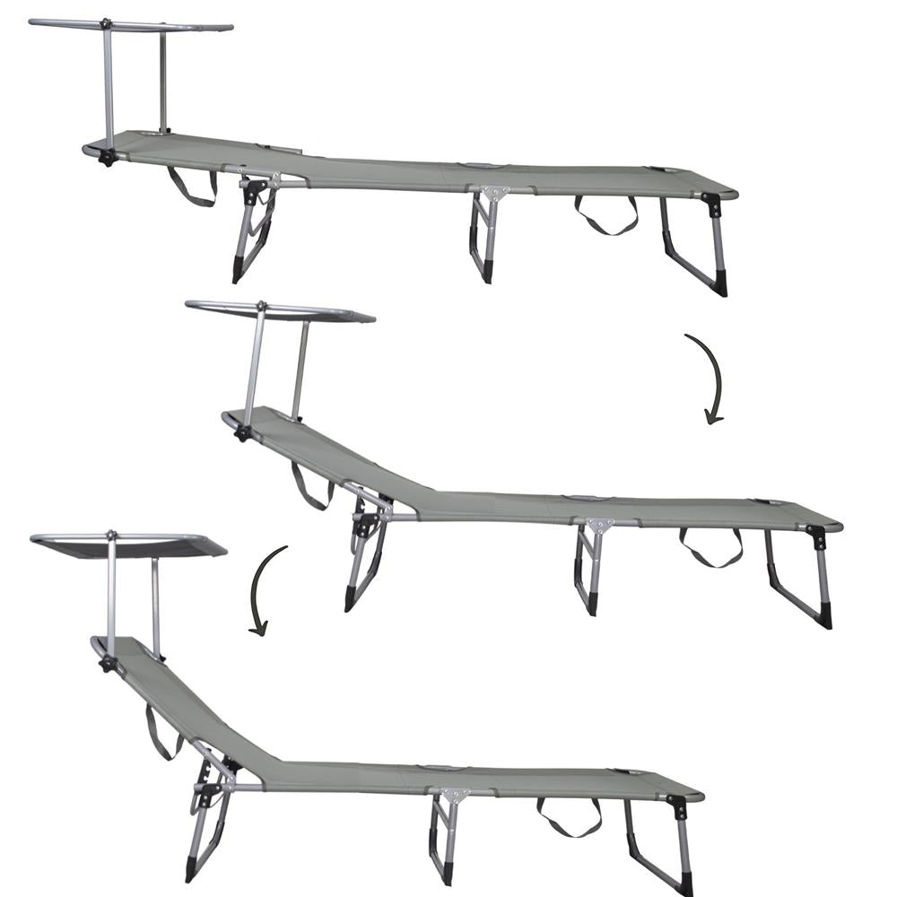 Sezlong pliabil cu parasolar, 188x57x38cm, sarcina 120kg, gri