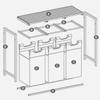 VASAGLE Cos de rufe, 3 compartimente, saci de rufe detasabili, raft, cadru metalic, 3x38L, 93x33x72 cm, maro rustic si negru