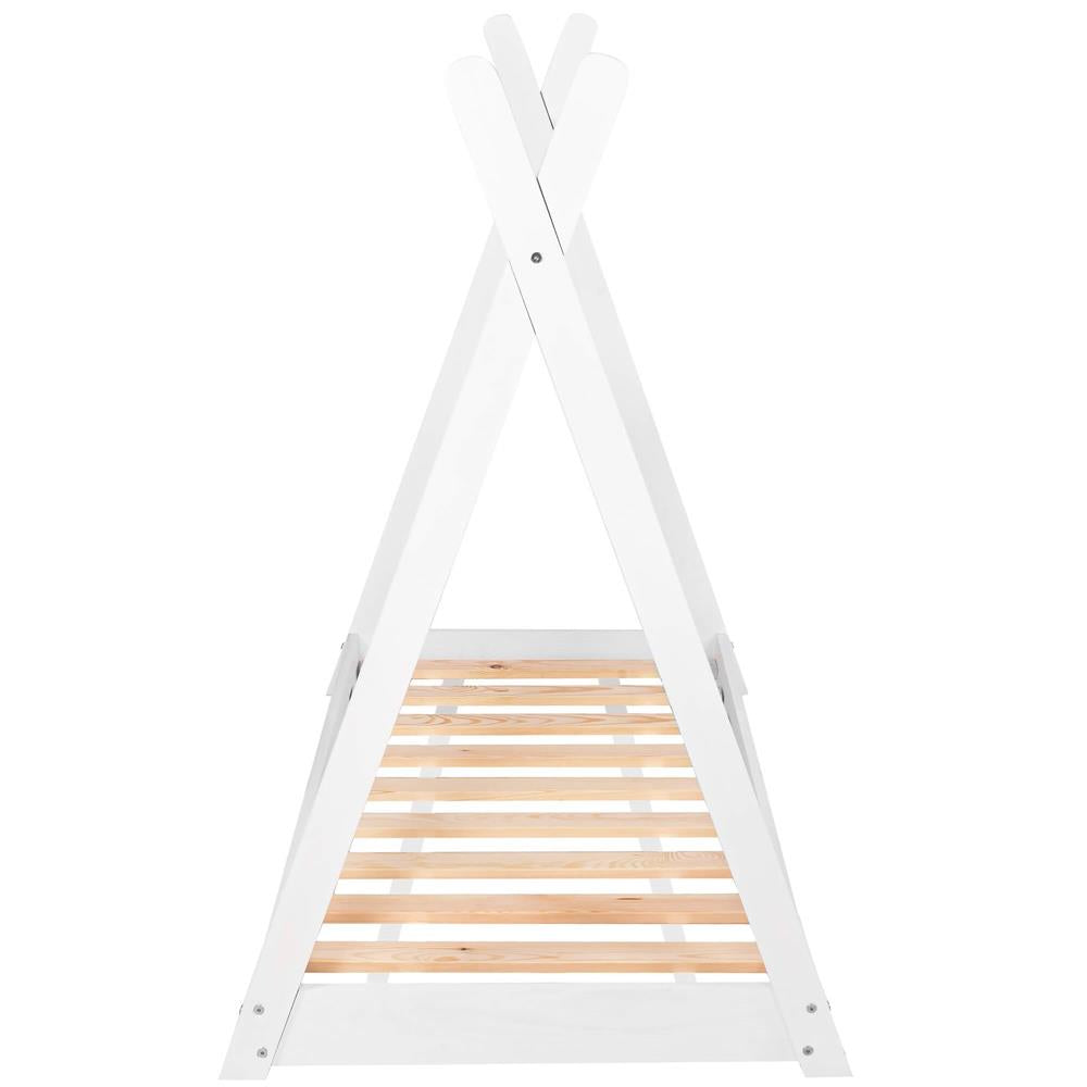 Pat din lemn pentru copii, model TeePee, somiera inclusa, 61x146x130 cm, alb
