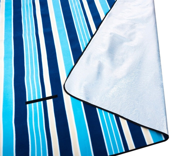 Patura pentru picnic sau plaja, cu folie izolatoare si maner, 200x200cm, alb albastru