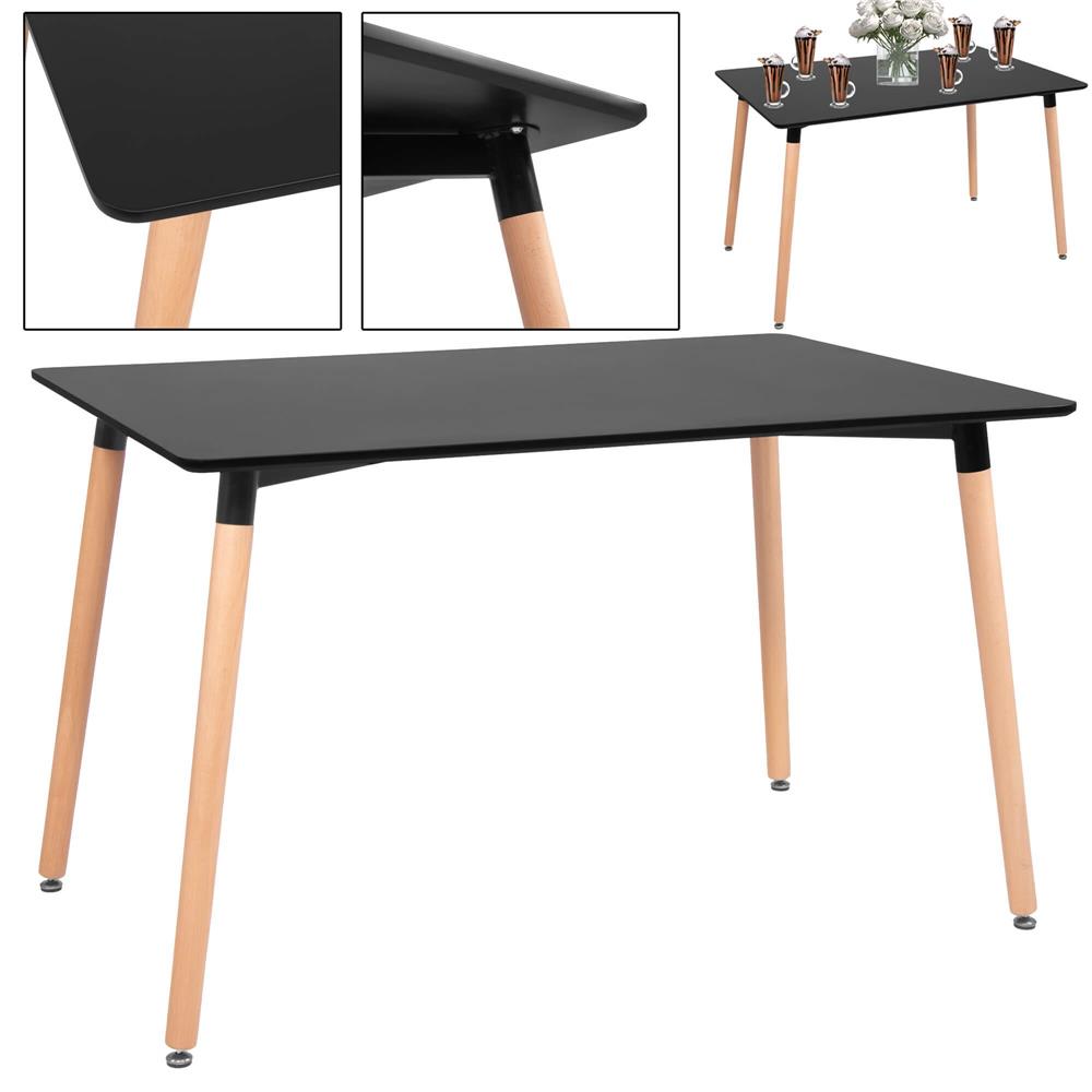 Masa dining bucatarie, dreptunghiulara, 120x80x74 cm, Blat MDF, Picioare lemn, Negru