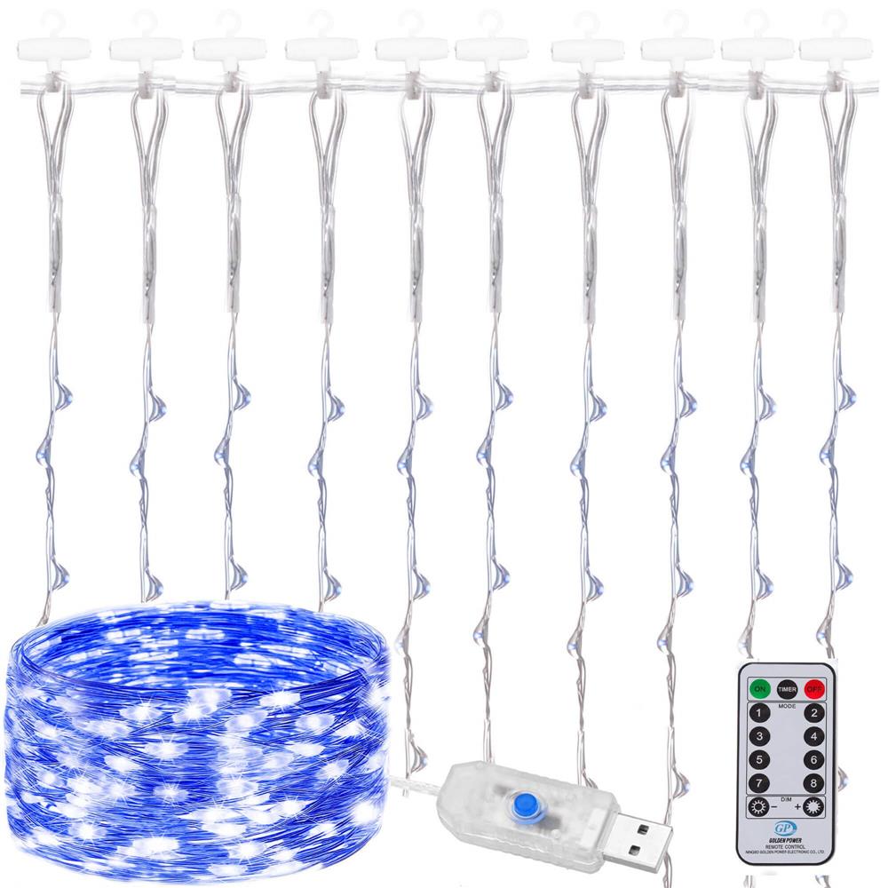 Ghirlanda luminoasa tip perdea 300 LED-uri, 3x3m, pentru interior, alimentare USB, albastru
