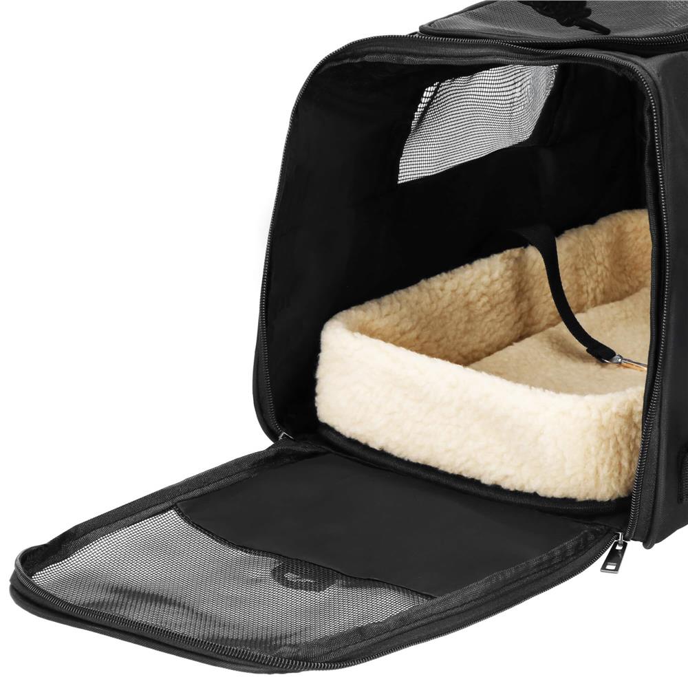 Geanta pentru transport animale mici-medii, pentru caine si pisica, cu saltea, 27x44x25 cm, negru