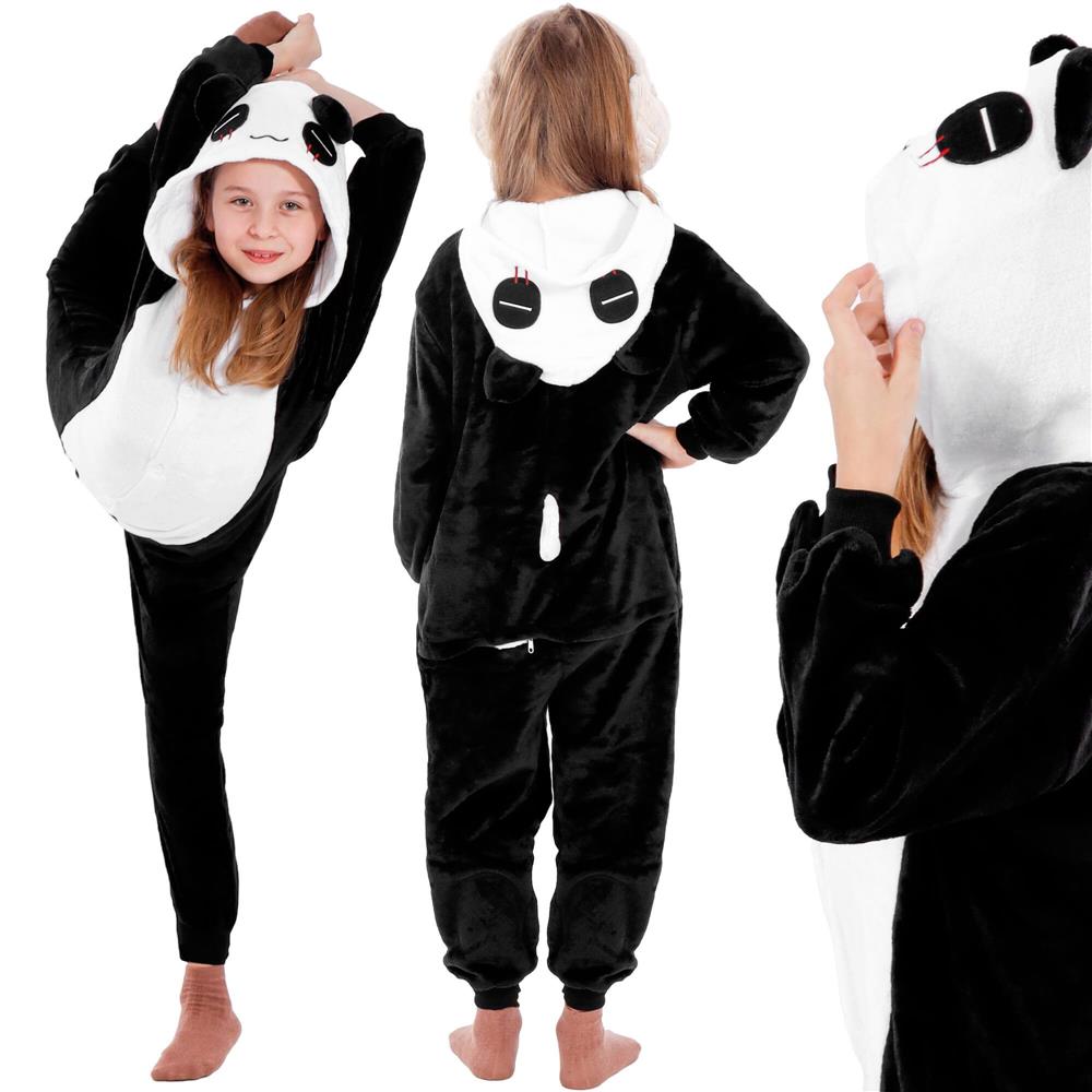 Pijama tip salopeta pentru copii, model panda, marime 125-140cm