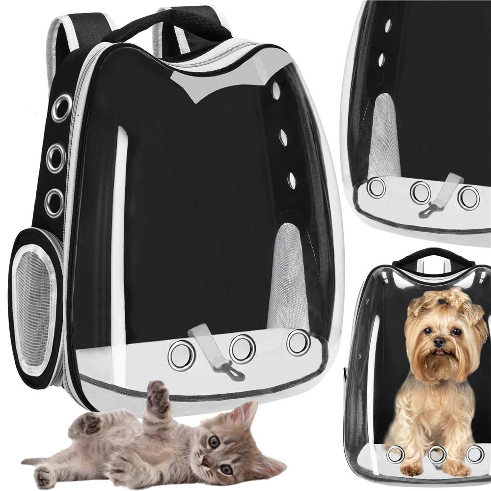 Rucsac transport animale talie mica-medie, maxim 12 kg, hublou panoramic transparent, buzunare laterale, negru