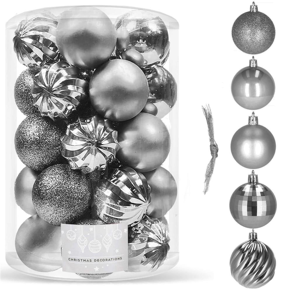 Set globuri de Craciun, 20 bucati, 5 modele, 6cm, argintiu