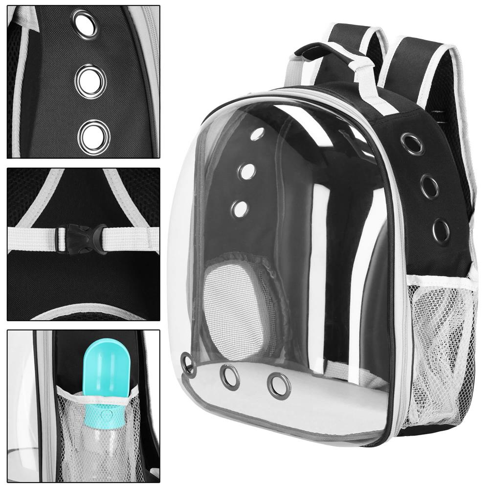 Rucsac transport animale talie mica-medie, maxim 12 kg, hublou panoramic transparent, buzunare laterale, gri