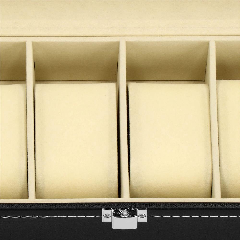 Cutie depozitare si organizare ceasuri, MDF, piele ecologica, 30x11x8cm, negru
