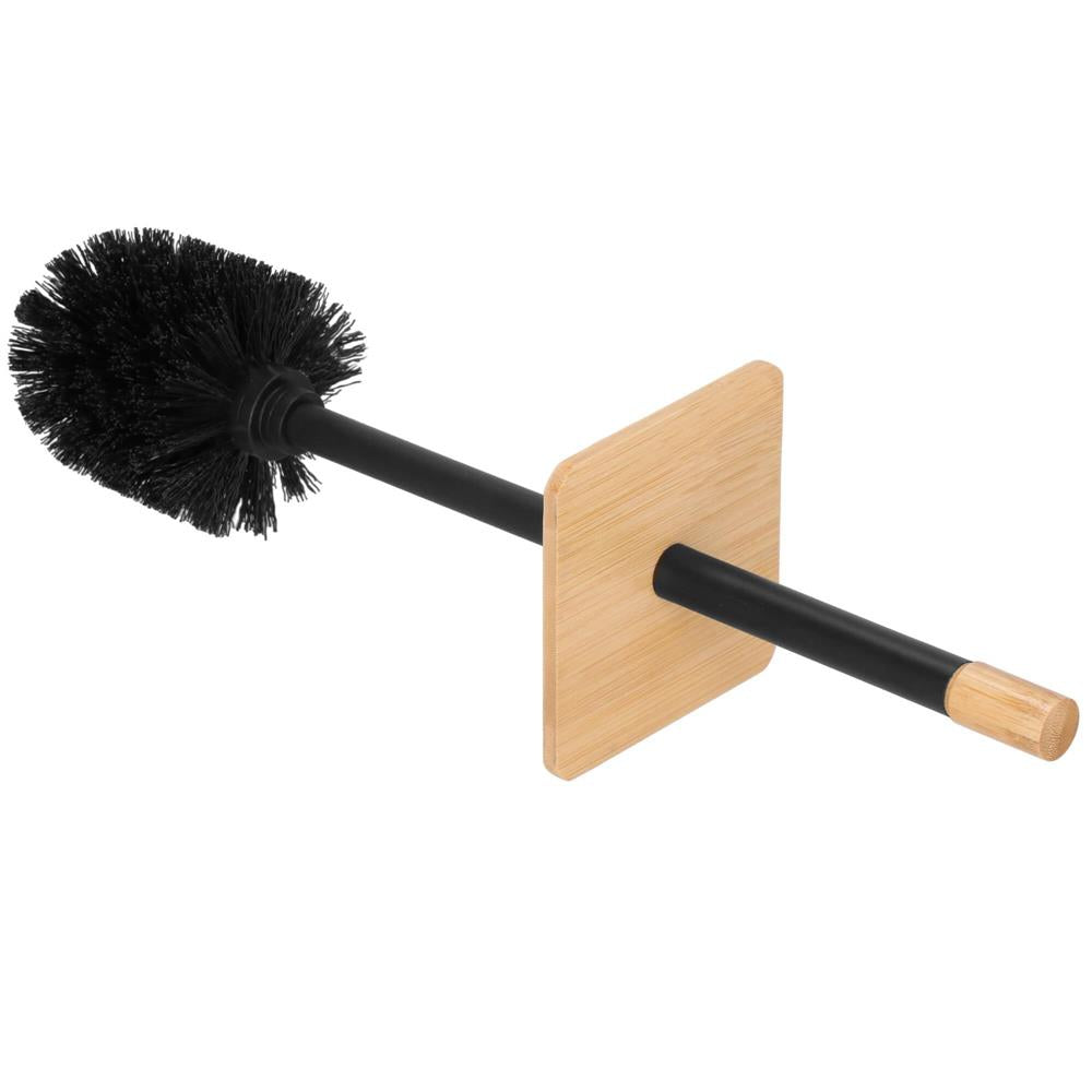 Perie WC cu rezervor detasabil si capac, din metal si bambus, 40 cm, negru
